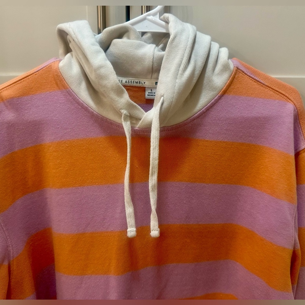 Free Assembly Striped Pastel Rugby Hoodie with Drawstring Hood- L - Picture 3 of 9